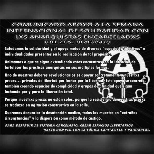 Comunicado de Apoyo a la Semana Internacional de Solidaridad con Lxs Anarquistas Presxs